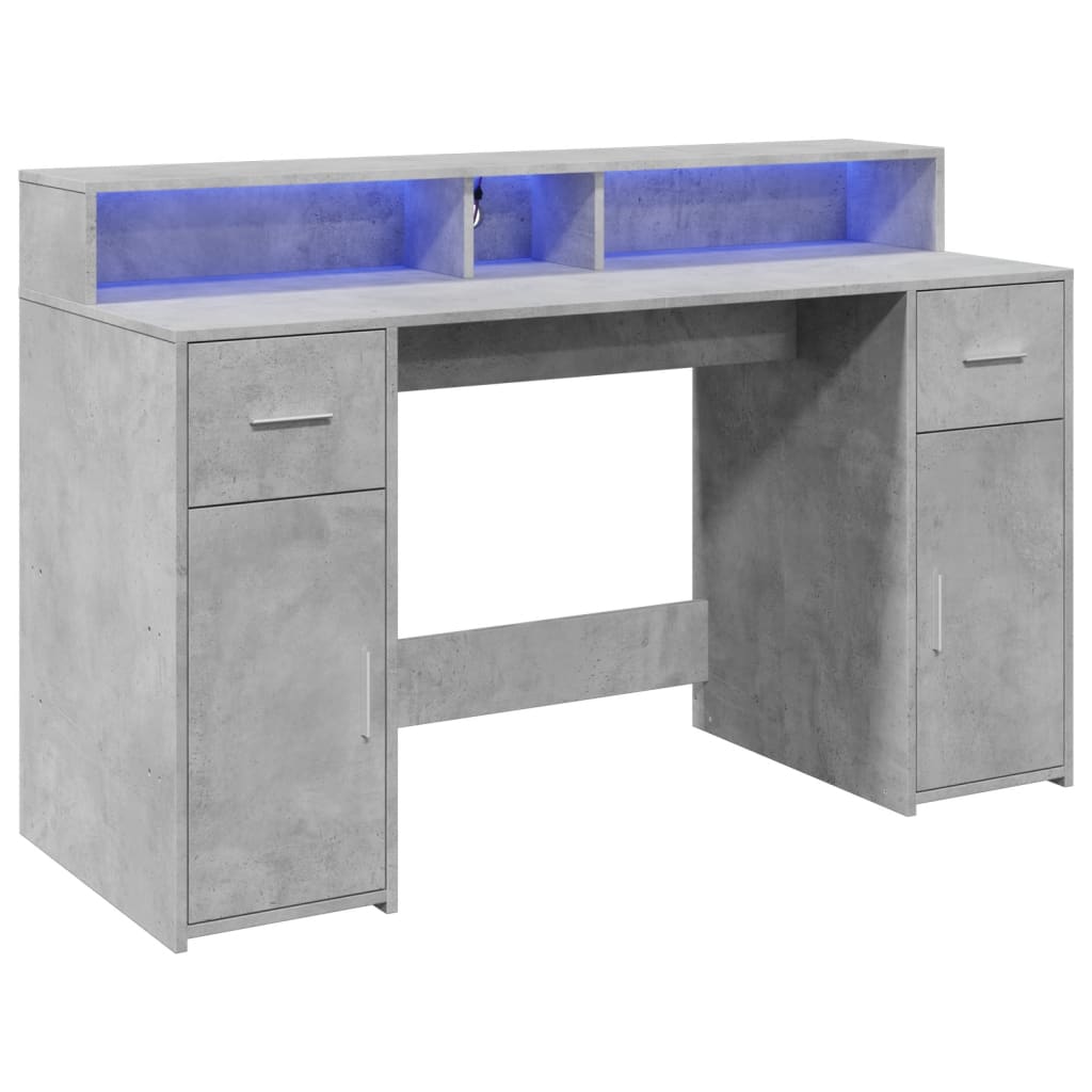 Bureau et lumières LED gris béton 140x55x91cm bois d'ingénierie Bureaux vidaXL   