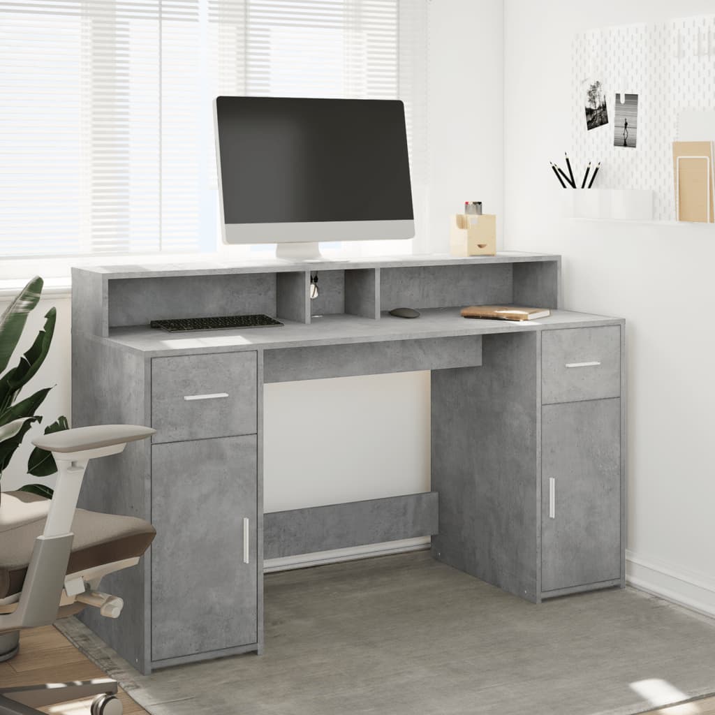 Bureau et lumières LED gris béton 140x55x91cm bois d'ingénierie Bureaux vidaXL   