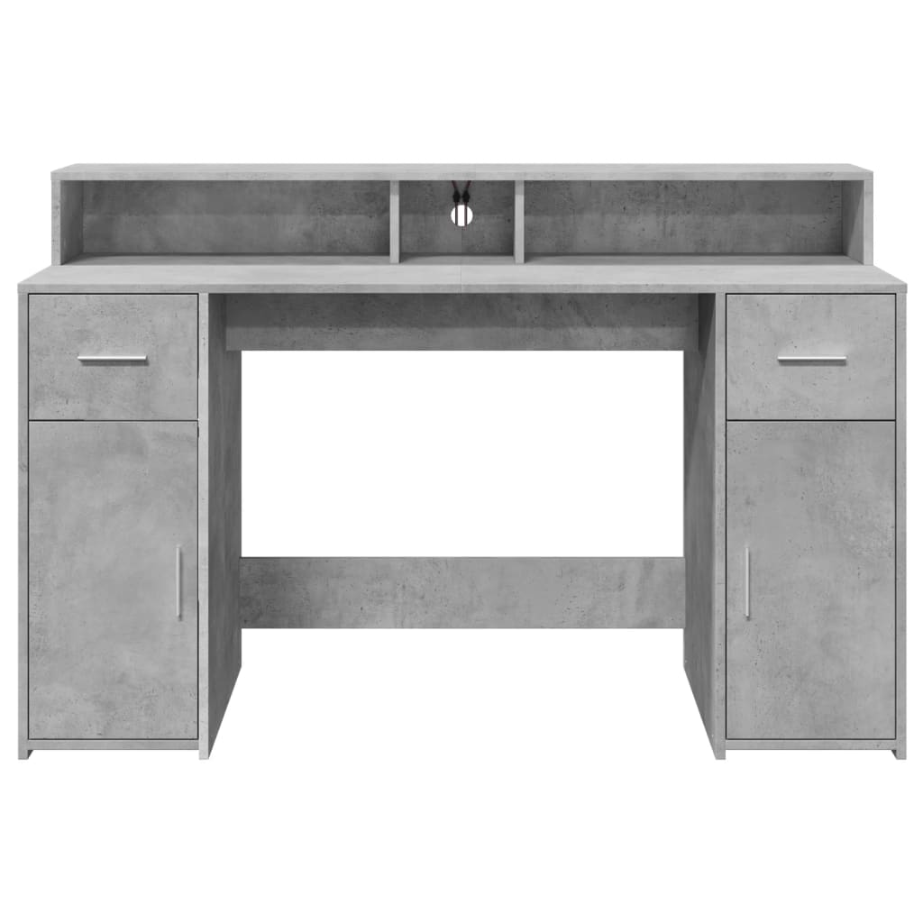 Bureau et lumières LED gris béton 140x55x91cm bois d'ingénierie Bureaux vidaXL   