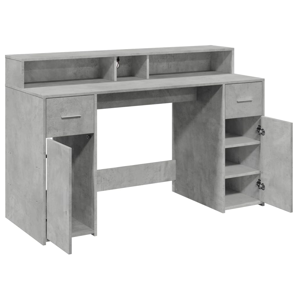 Bureau et lumières LED gris béton 140x55x91cm bois d'ingénierie Bureaux vidaXL   