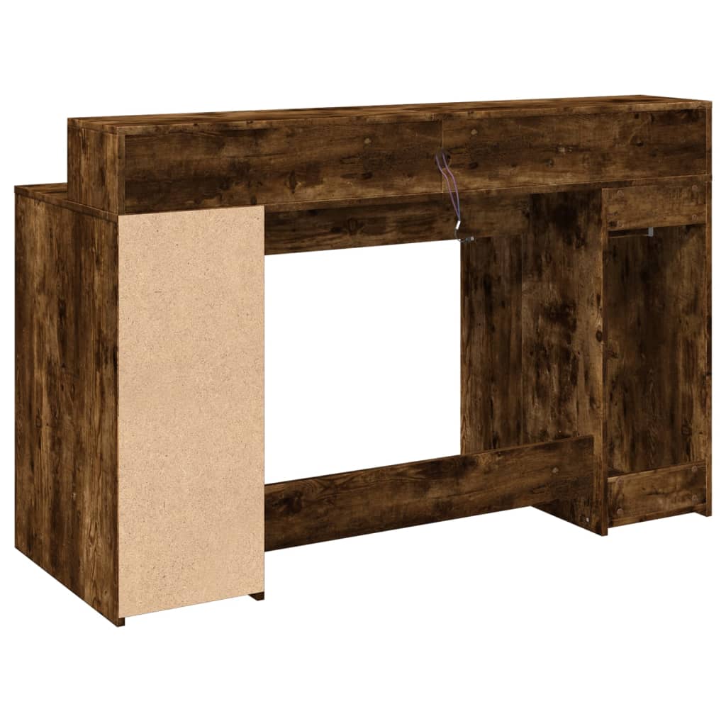 Bureau et lumières LED chêne fumé 140x55x91cm bois d'ingénierie Bureaux vidaXL   