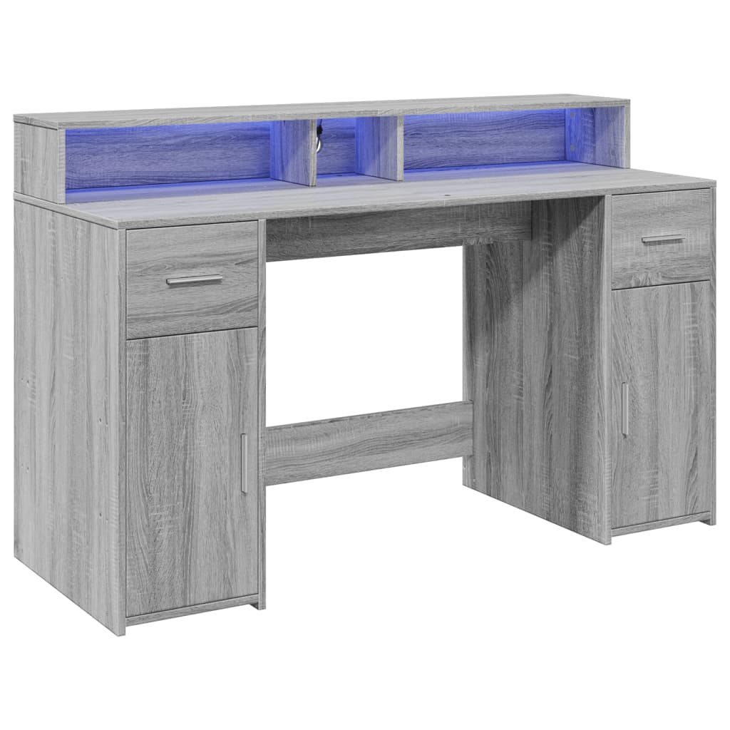 Bureau et lumières LED sonoma gris 140x55x91 cm bois ingénierie Bureaux vidaXL   