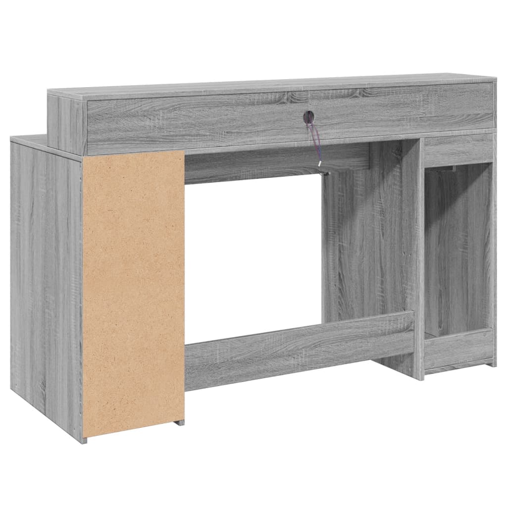 Bureau et lumières LED sonoma gris 140x55x91 cm bois ingénierie Bureaux vidaXL   