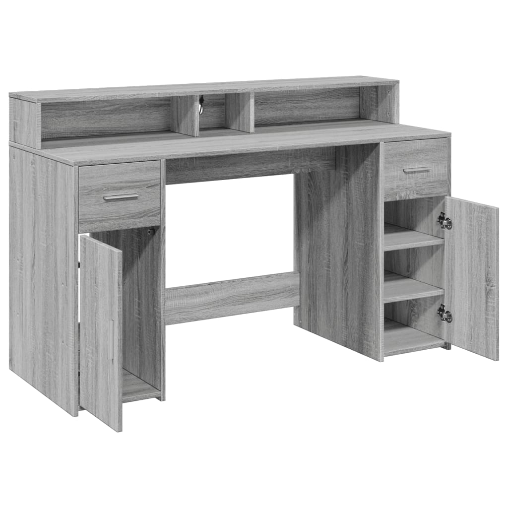 Bureau et lumières LED sonoma gris 140x55x91 cm bois ingénierie Bureaux vidaXL   