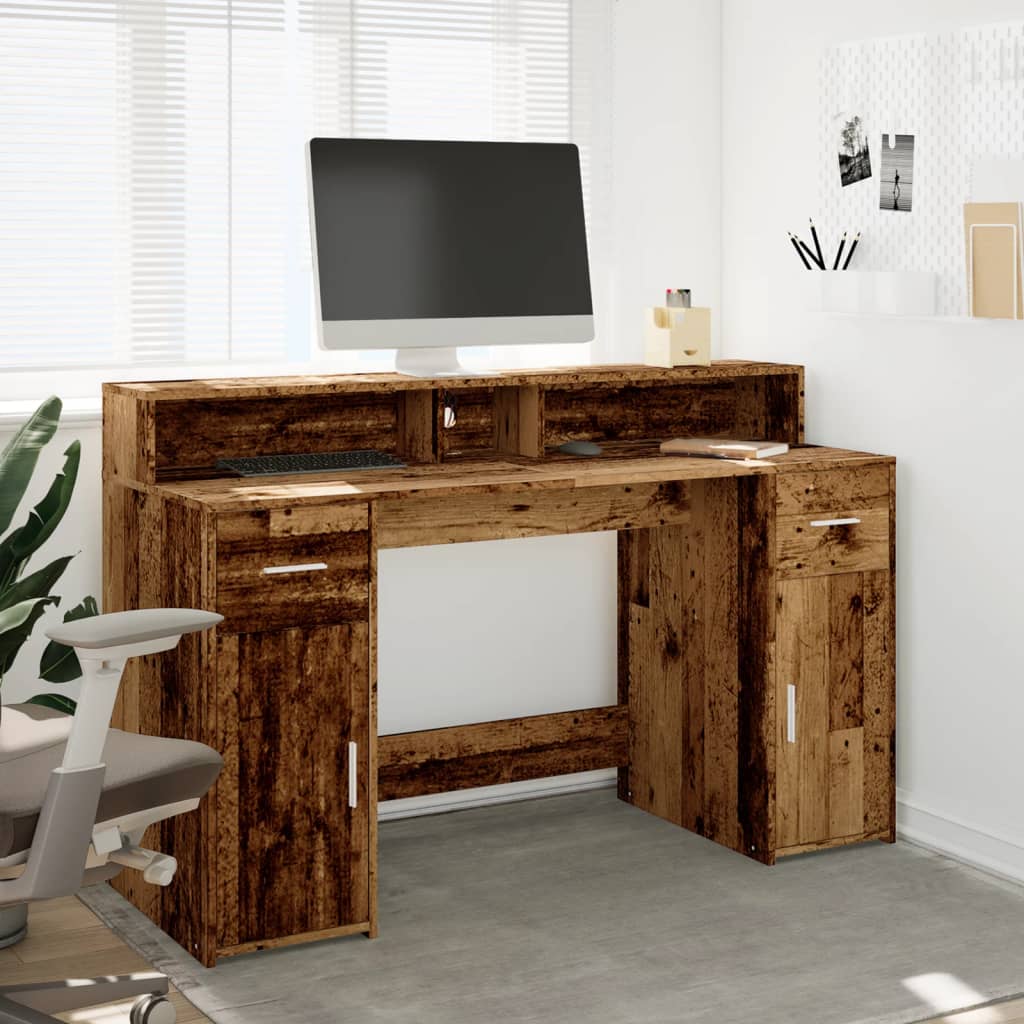 Bureau avec lumières LED vieux bois bois d'ingénierie Bureaux vidaXL   