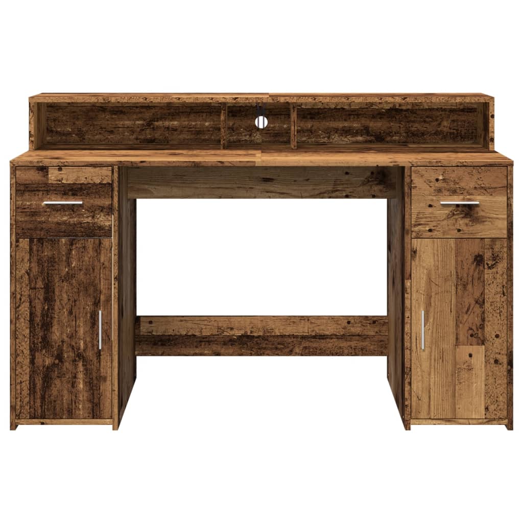 Bureau avec lumières LED vieux bois bois d'ingénierie Bureaux vidaXL   