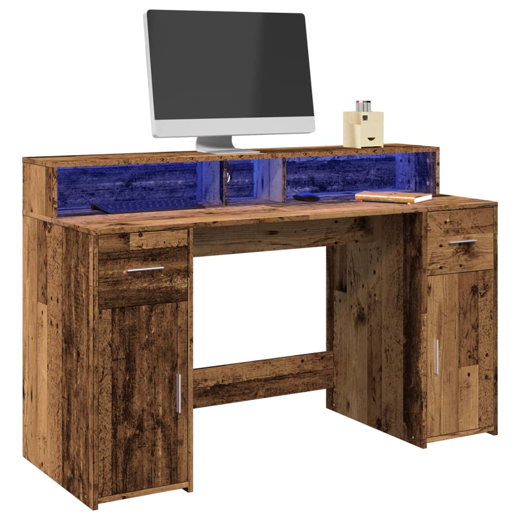 Bureau avec lumières LED vieux bois bois d'ingénierie Bureaux vidaXL   