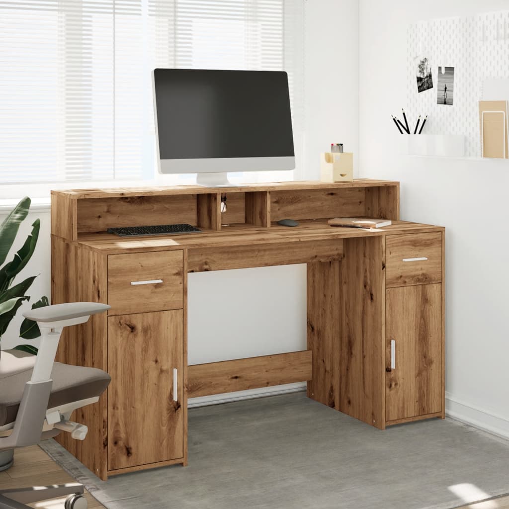 Bureau avec lumières LED chêne artisanal bois d'ingénierie Bureaux vidaXL   