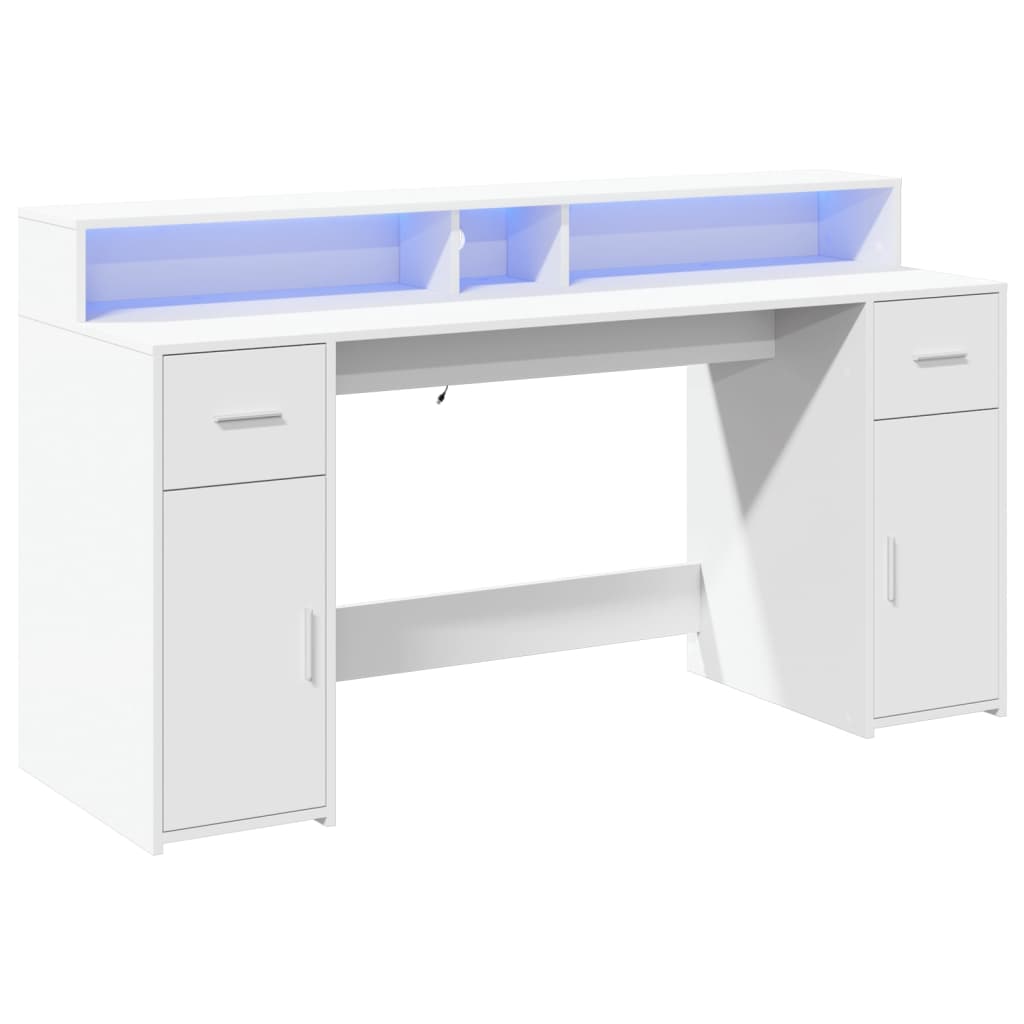 Bureau avec lumières LED blanc 160x55x91 cm bois d'ingénierie Bureaux vidaXL   