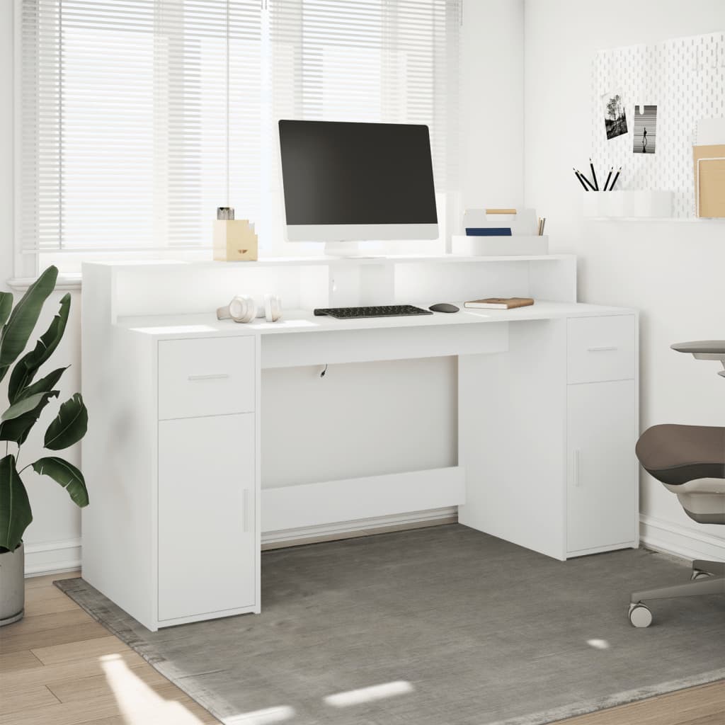 Bureau avec lumières LED blanc 160x55x91 cm bois d'ingénierie Bureaux vidaXL   