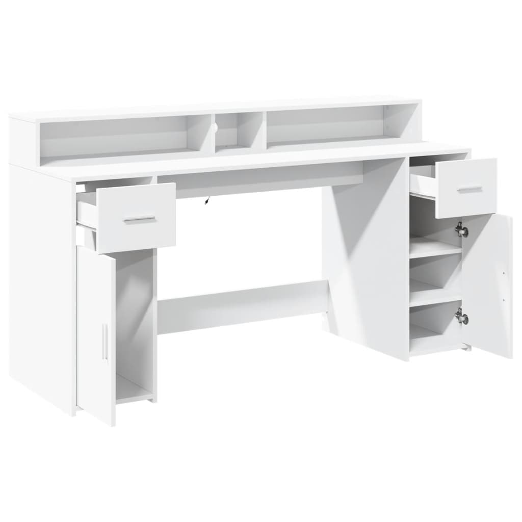 Bureau avec lumières LED blanc 160x55x91 cm bois d'ingénierie Bureaux vidaXL   