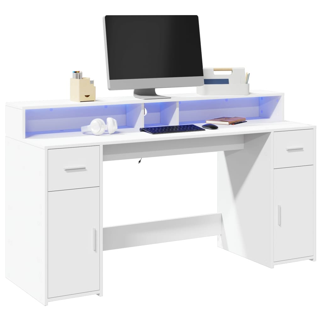 Bureau avec lumières LED blanc 160x55x91 cm bois d'ingénierie Bureaux vidaXL   