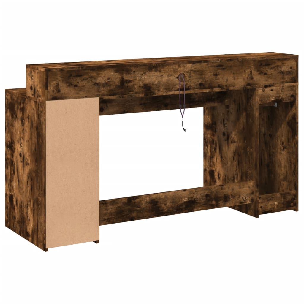 Bureau et lumières LED chêne fumé 160x55x91cm bois d'ingénierie Bureaux vidaXL   