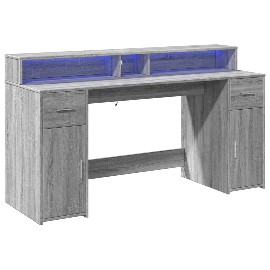 Bureau et lumières LED sonoma gris 160x55x91 cm bois ingénierie Bureaux vidaXL   