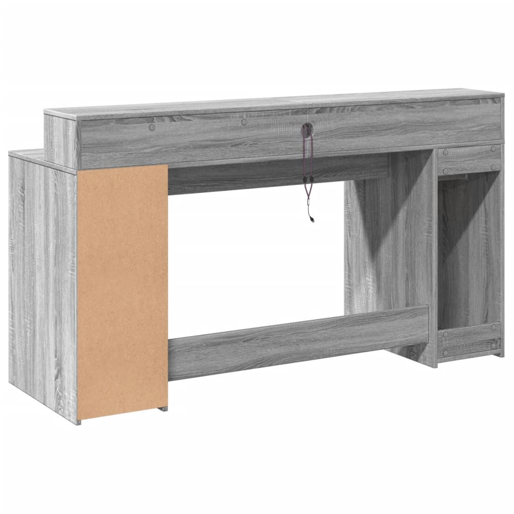 Bureau et lumières LED sonoma gris 160x55x91 cm bois ingénierie Bureaux vidaXL   