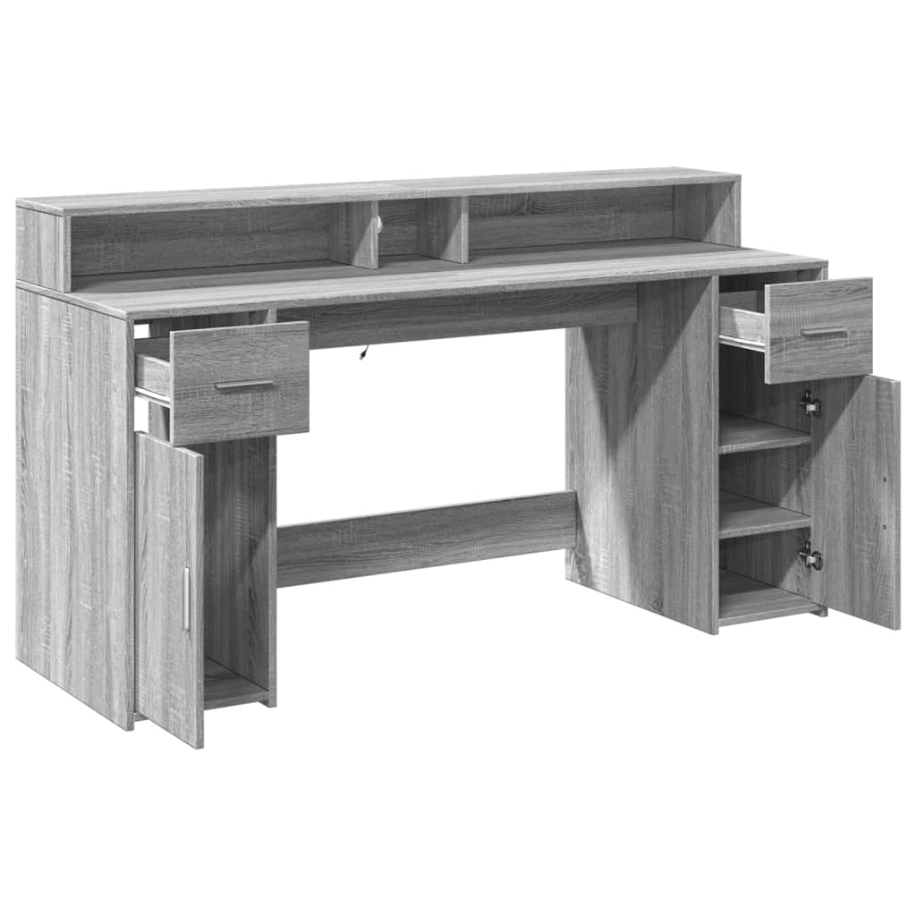 Bureau et lumières LED sonoma gris 160x55x91 cm bois ingénierie Bureaux vidaXL   