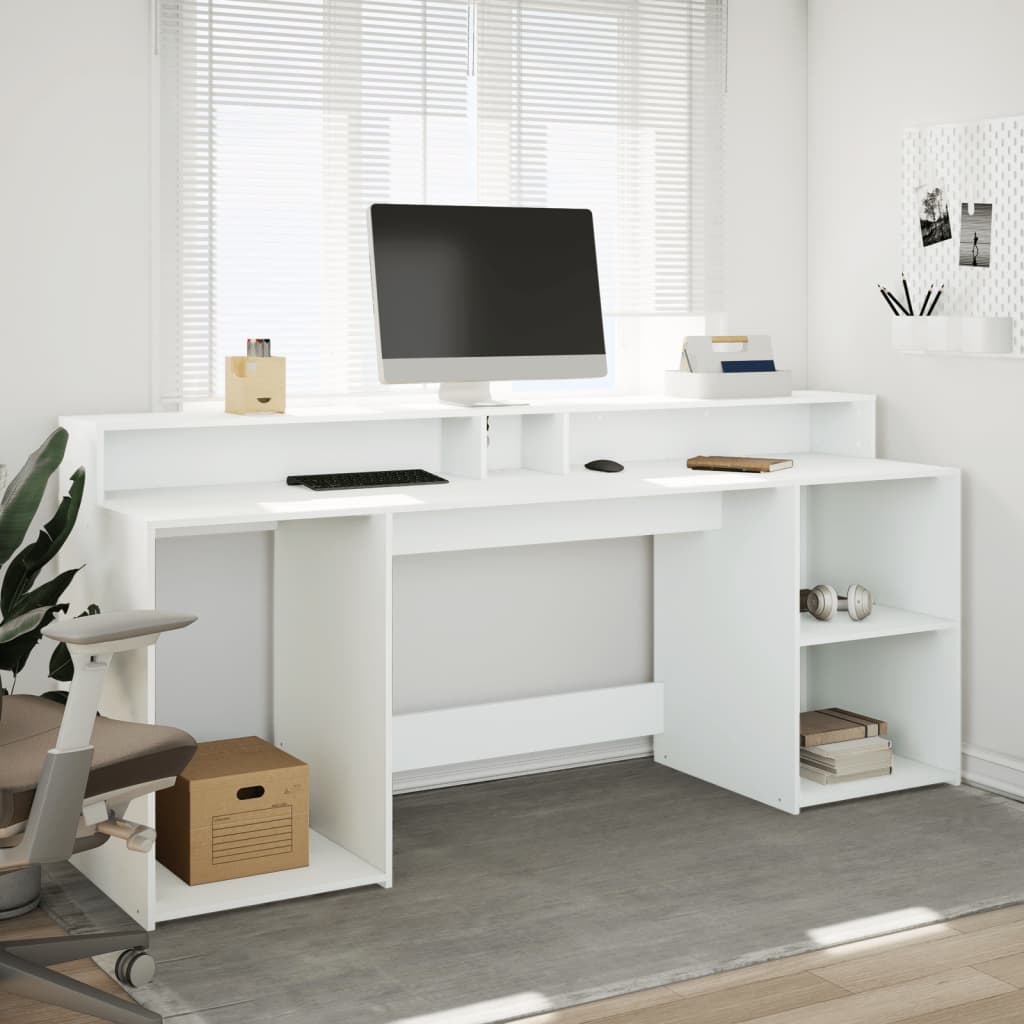 Bureau avec lumières LED blanc 200x55x91 cm bois d'ingénierie Bureaux vidaXL   