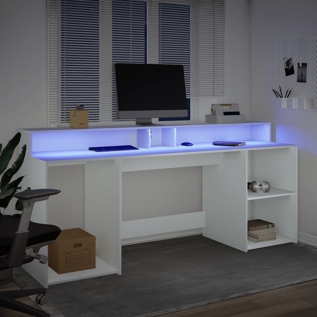 Bureau avec lumières LED blanc 200x55x91 cm bois d'ingénierie Bureaux vidaXL   