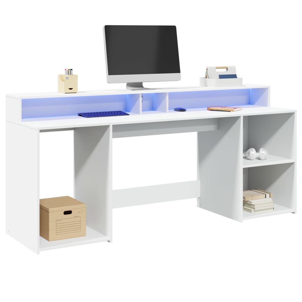 Bureau avec lumières LED blanc 200x55x91 cm bois d'ingénierie Bureaux vidaXL   