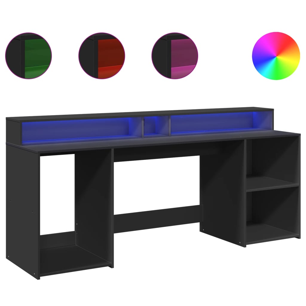 Bureau avec lumières LED noir 200x55x91 cm bois d'ingénierie Bureaux vidaXL   