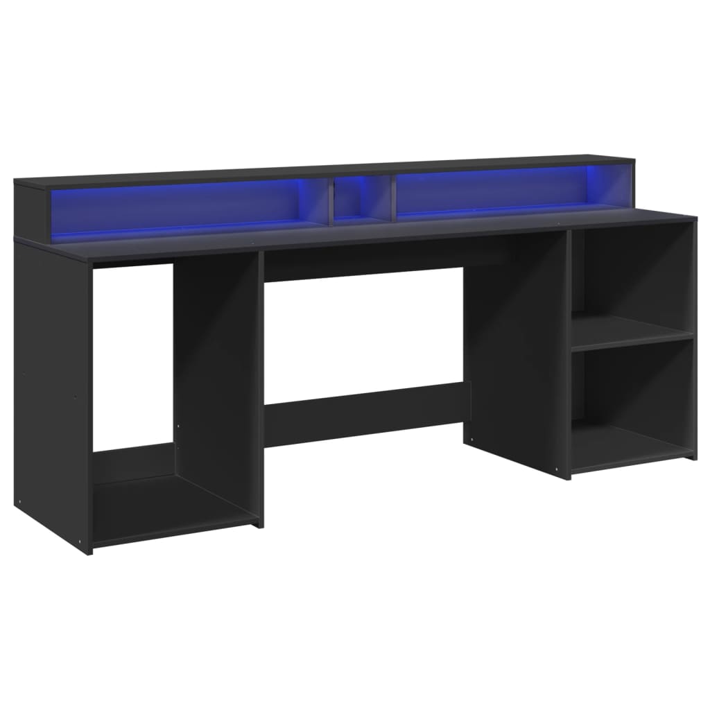 Bureau avec lumières LED noir 200x55x91 cm bois d'ingénierie Bureaux vidaXL   