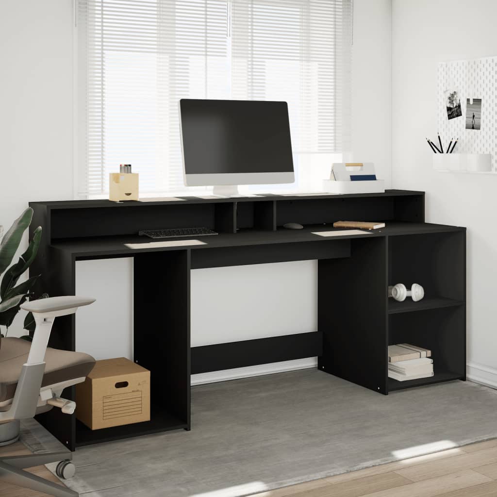 Bureau avec lumières LED noir 200x55x91 cm bois d'ingénierie Bureaux vidaXL   