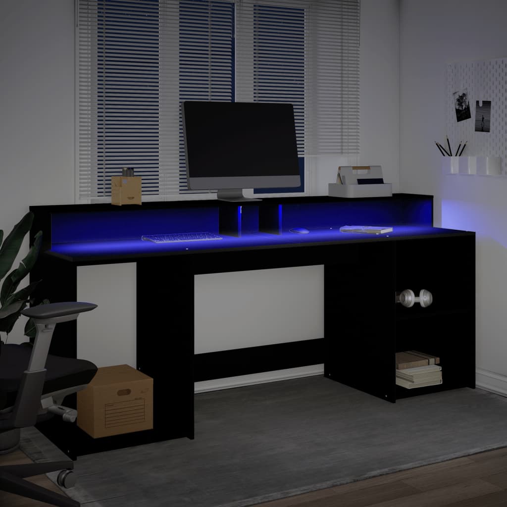 Bureau avec lumières LED noir 200x55x91 cm bois d'ingénierie Bureaux vidaXL   