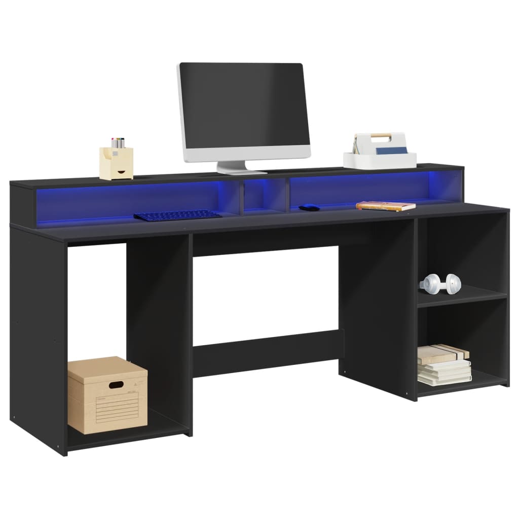 Bureau avec lumières LED noir 200x55x91 cm bois d'ingénierie Bureaux vidaXL   