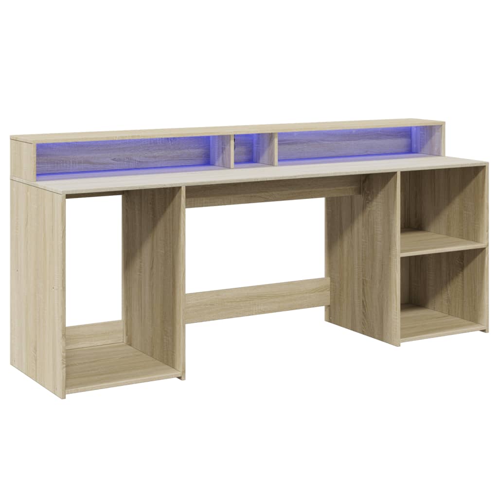 Bureau avec lumières LED chêne sonoma bois d'ingénierie Bureaux vidaXL   