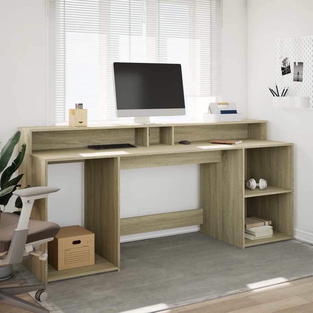 Bureau avec lumières LED chêne sonoma bois d'ingénierie Bureaux vidaXL   