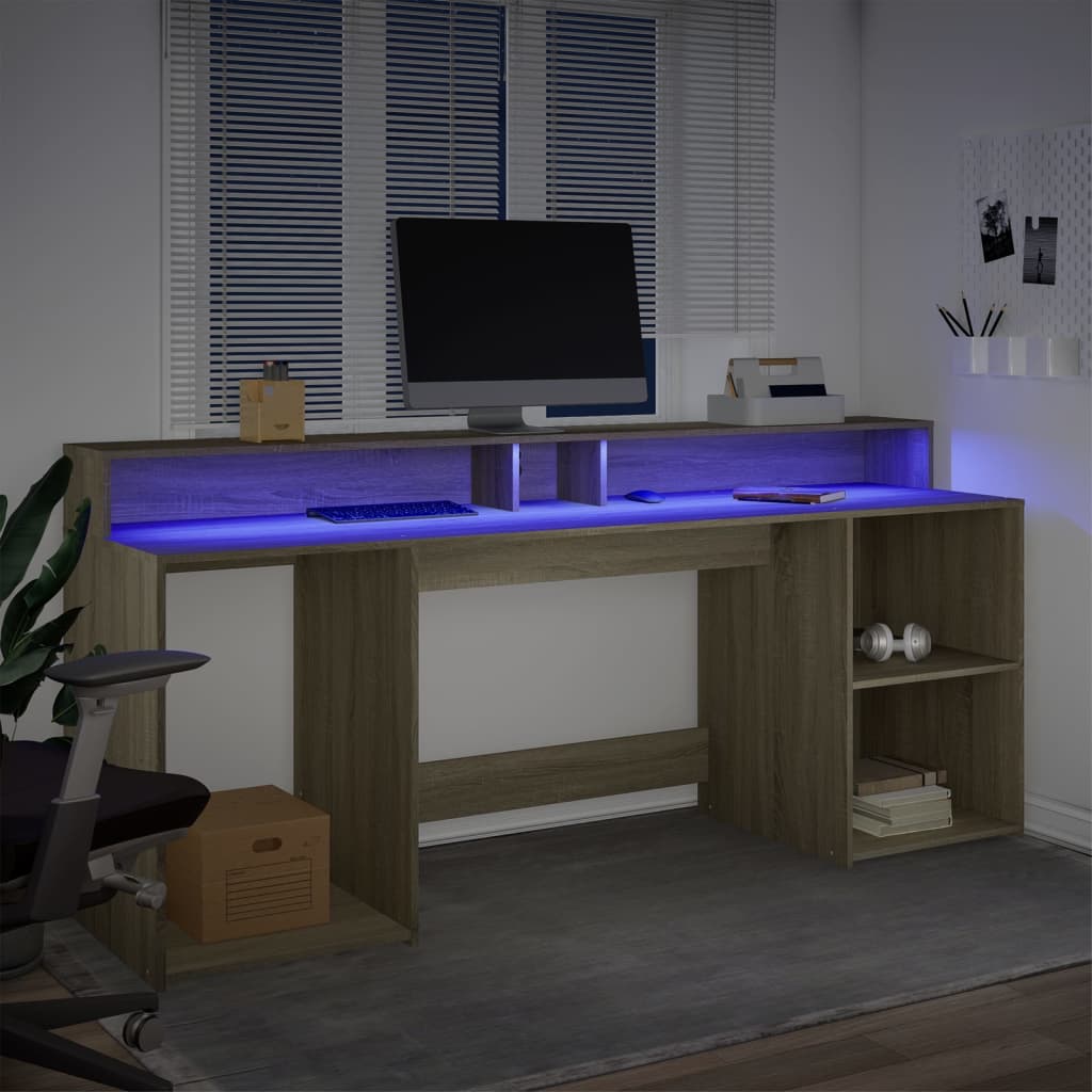 Bureau avec lumières LED chêne sonoma bois d'ingénierie Bureaux vidaXL   