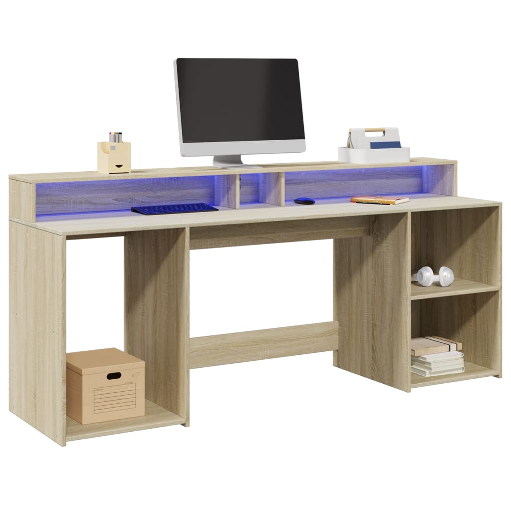 Bureau avec lumières LED chêne sonoma bois d'ingénierie Bureaux vidaXL   