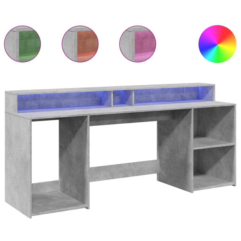 Bureau et lumières LED gris béton 200x55x91cm bois d'ingénierie Bureaux vidaXL   