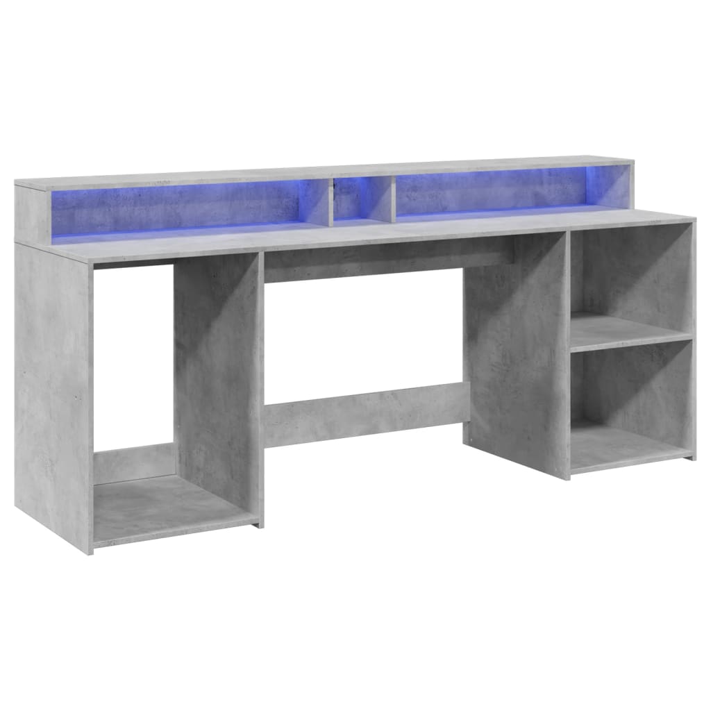 Bureau et lumières LED gris béton 200x55x91cm bois d'ingénierie Bureaux vidaXL   