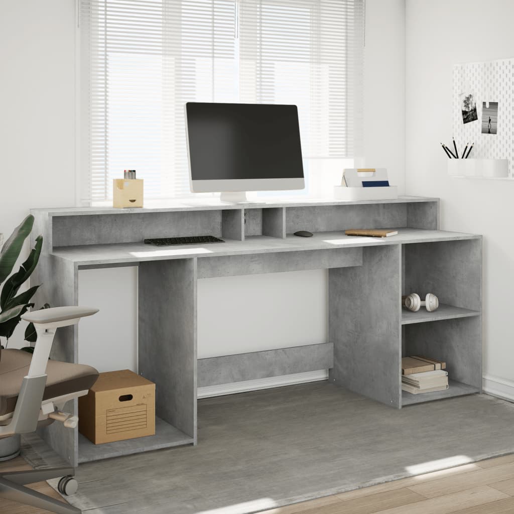 Bureau et lumières LED gris béton 200x55x91cm bois d'ingénierie Bureaux vidaXL   