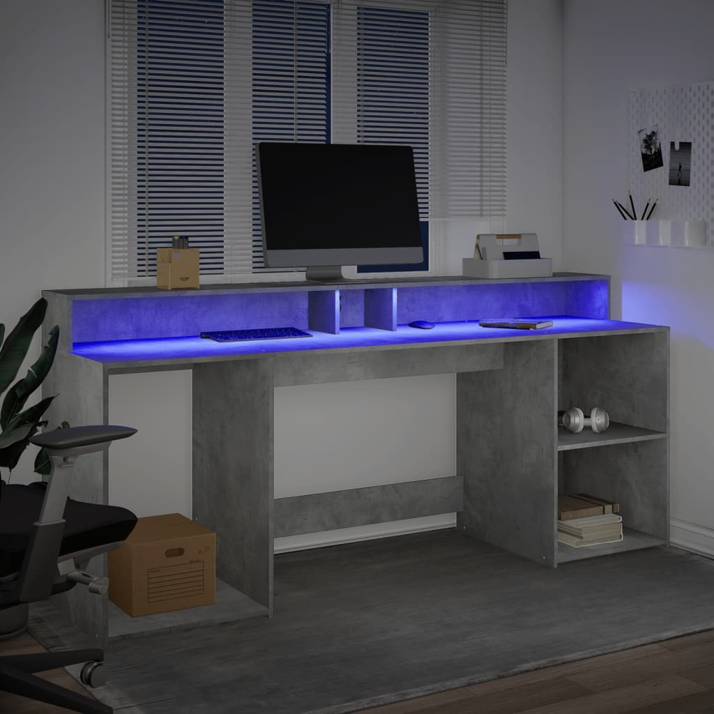 Bureau et lumières LED gris béton 200x55x91cm bois d'ingénierie Bureaux vidaXL   