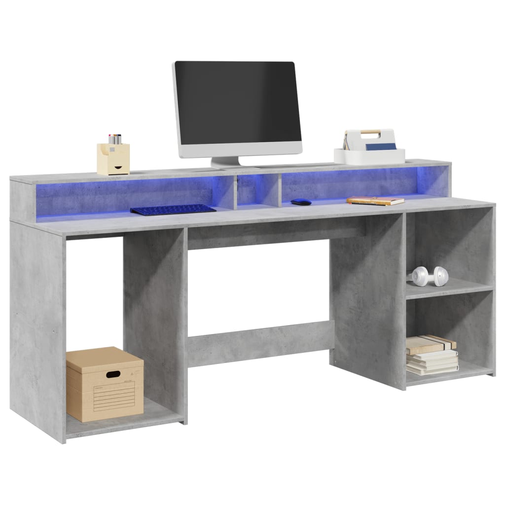 Bureau et lumières LED gris béton 200x55x91cm bois d'ingénierie Bureaux vidaXL   