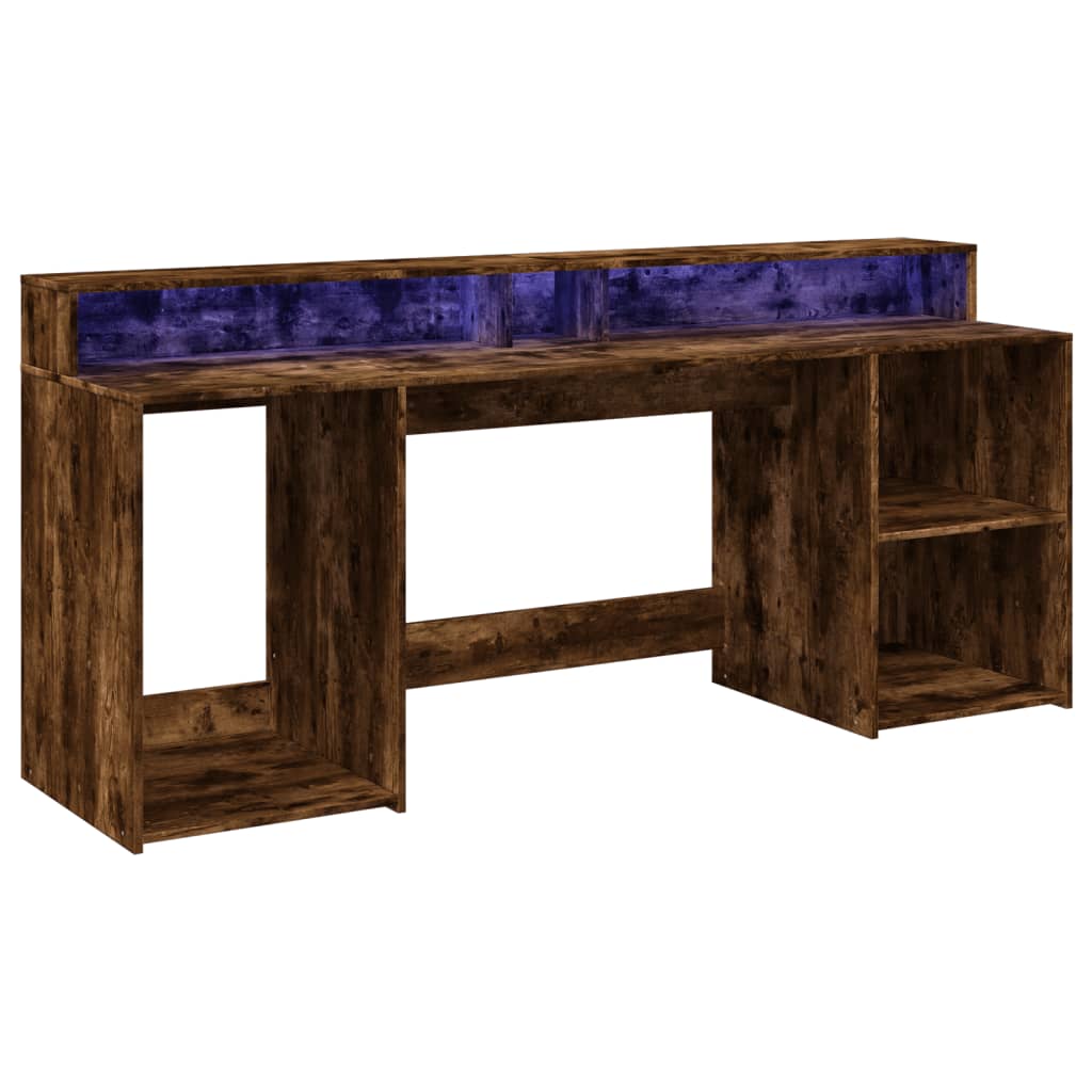 Bureau et lumières LED chêne fumé 200x55x91cm bois d'ingénierie Bureaux vidaXL   