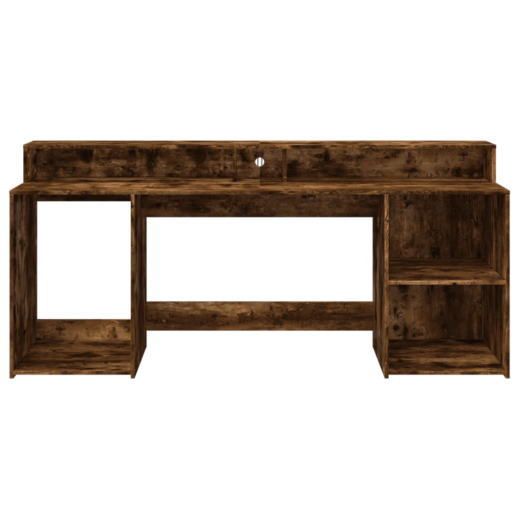 Bureau et lumières LED chêne fumé 200x55x91cm bois d'ingénierie Bureaux vidaXL   