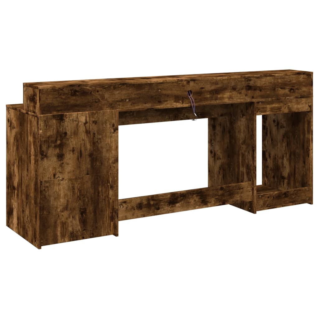 Bureau et lumières LED chêne fumé 200x55x91cm bois d'ingénierie Bureaux vidaXL   