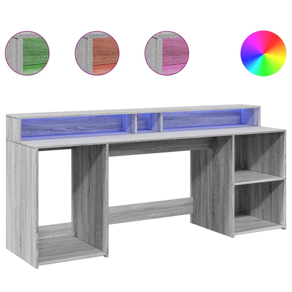 Bureau et lumières LED sonoma gris 200x55x91 cm bois ingénierie Bureaux vidaXL   