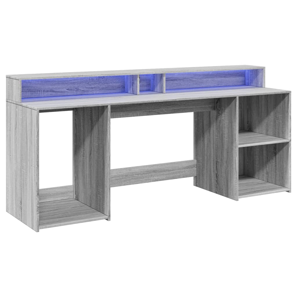 Bureau et lumières LED sonoma gris 200x55x91 cm bois ingénierie Bureaux vidaXL   