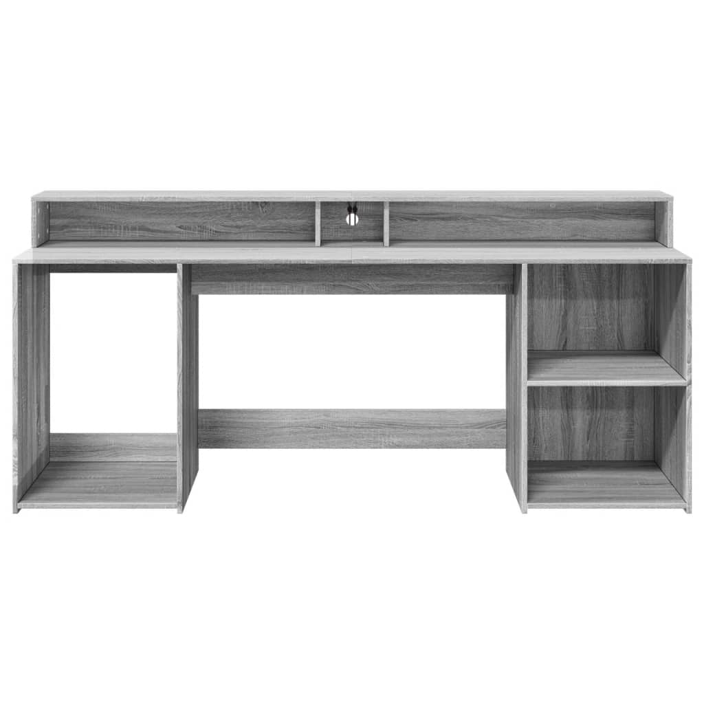 Bureau et lumières LED sonoma gris 200x55x91 cm bois ingénierie Bureaux vidaXL   