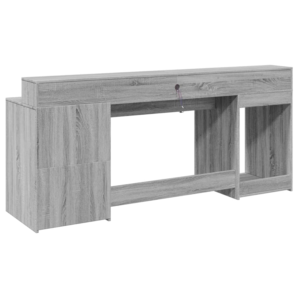 Bureau et lumières LED sonoma gris 200x55x91 cm bois ingénierie Bureaux vidaXL   