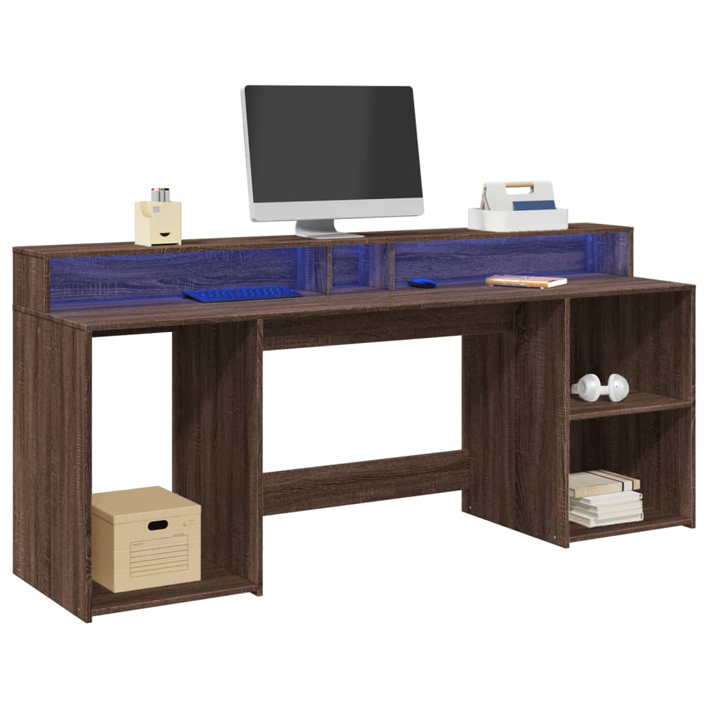 Bureau et lumières LED chêne marron bois d'ingénierie Bureaux vidaXL   