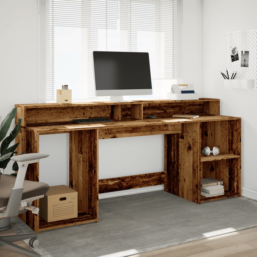 Bureau avec lumières LED vieux bois bois d'ingénierie Bureaux vidaXL   