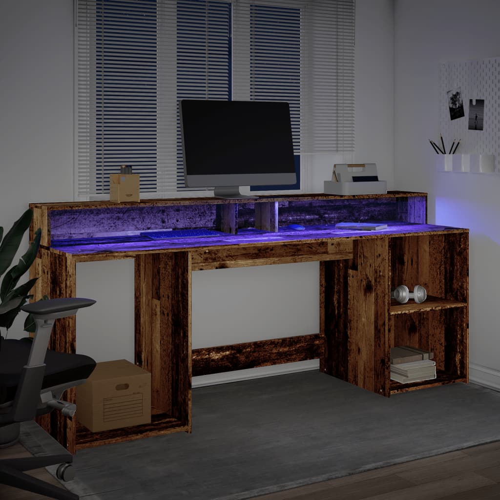 Bureau avec lumières LED vieux bois bois d'ingénierie Bureaux vidaXL   