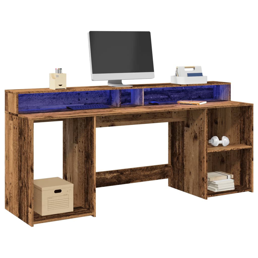 Bureau avec lumières LED vieux bois bois d'ingénierie Bureaux vidaXL   