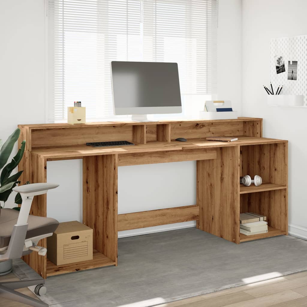 Bureau avec lumières LED chêne artisanal bois d'ingénierie Bureaux vidaXL   