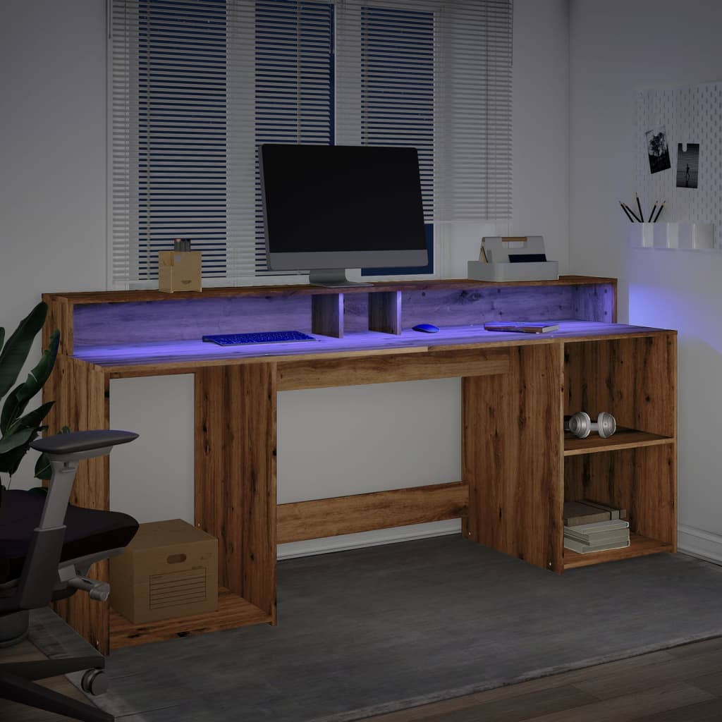 Bureau avec lumières LED chêne artisanal bois d'ingénierie Bureaux vidaXL   